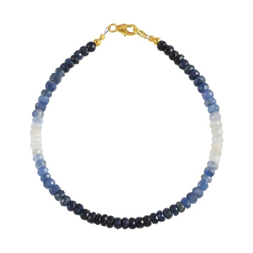 Natural Shaded Blue Sapphire 4-5mm Beads 925 Silver Handmade Unisex Bracelet - Picture 3 of 6