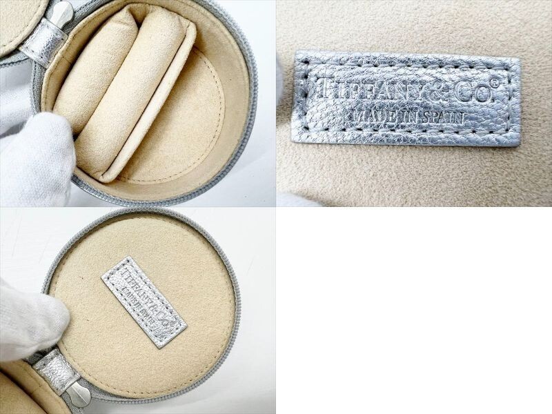 ✨新品未使用／ Tiffany & Co. ／シルバー レザー ケース／円形✨ Tiffany & Co. Round Leather Travel Mini Box Jewelry Storage