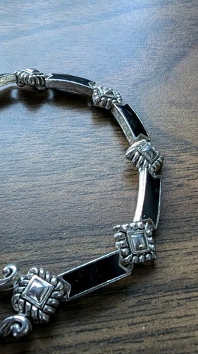 Sterling Silver Black Onyx Link Bracelet Rope Diamond Shape Western Boho - Picture 13 of 16