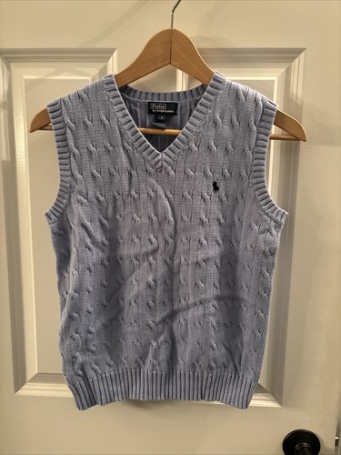 Boys Polo Ralph Lauren Light Blue Cable Vest Size Med - Picture 1 of 4