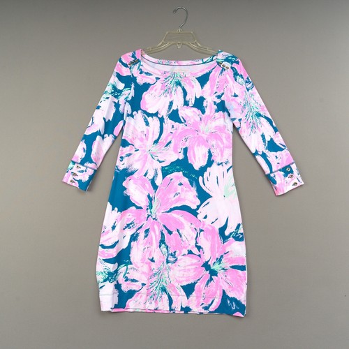 Lilly Pulitzer Womens Shift Dress Sophie Pink Green 3/4 Sleeve Tropical Size S