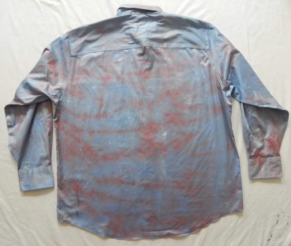 Галстук краситель в полоску синий красный длинным рукавом рубашка на пуговицах - 2XL мужской ручной работы 18 XXL - Изображение 2 из 4