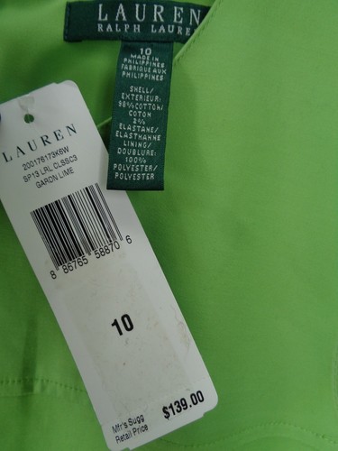 Lauren Ralph Lauren Green Sleeveless Sheath Dress Size 10 Garden Lime New - Picture 9 of 9