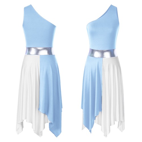 Damen Metallic Farbblock Lob Tanzkleid Langarm Lyrisch Tanzkleidung - Bild 96 von 122