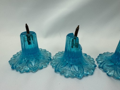 Antique Rosette Flower Blue Glass Curtain Tie Back Drapery Clear Green Lot of 6 - Picture 14 of 16