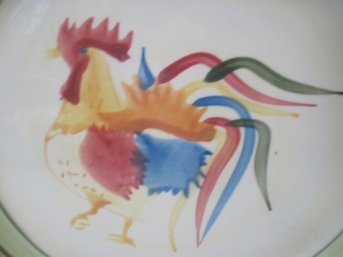 4 platos de cena Royal Norfolk vintage gallo naranja pintado a mano y estante de exhibición - Imagen 3 de 16