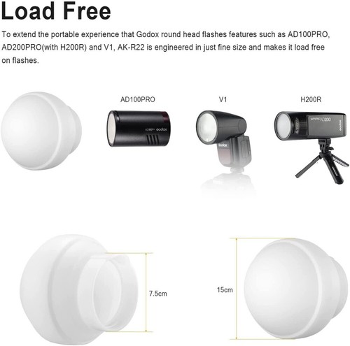 Godox AK-R22 Collapsible Diffuser Dome Soft Ball for Godox V1 AD100Pro AD200Pro - Picture 9 of 12