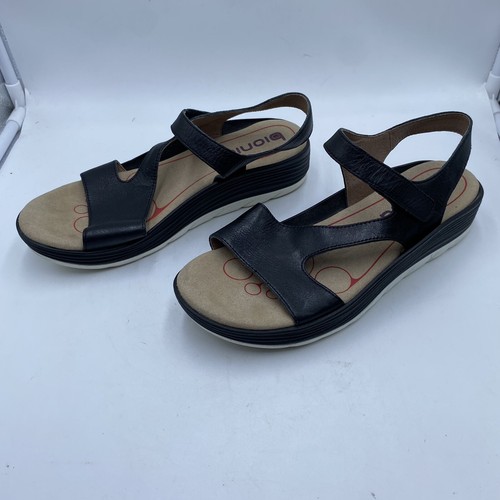 Bionics Strappy Leather Sandals Black 8 M - Picture 2 of 10