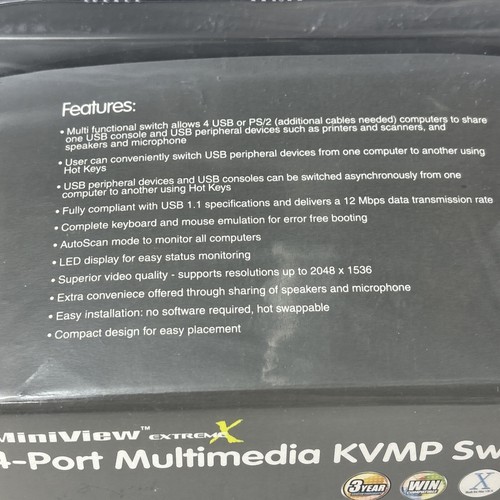 NEW IOGEAR MiniView (GCS1734) 4-Port USB KVM & Peripheral Sharing Switch Sealed - Picture 10 of 11