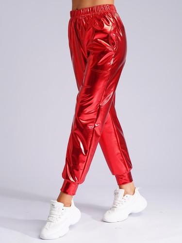 Pantalones de mujer brillantes pantalones holgados pantalones elásticos ropa de club de baile largos - Imagen 38 de 92