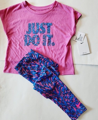 NIKE Niñas 2 Piezas Conjunto Atlético 2 piezas Camisa Leggings Talla 2T 4 5 6 6X 7 Rosa Gris - Imagen 3 de 19