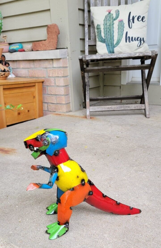 Metal Art  Yard Dinosaur  Rustic  Multicolor  Home Garden Decor - Picture 12 of 17