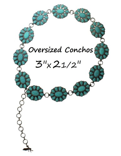 BIG Silver/Turquoise CONCHO Link Belt ~ARIAT Western Southwest Western COWGIRL - Picture 2 of 4