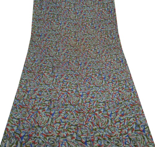 Sushila Vintage Multi-Color Scrap Saree 100% Pure Georgette Printed Sari Fabric - Picture 6 of 11
