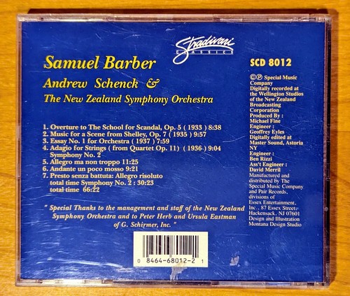 Samuel Barber, New Zealand Symphony Orchestra US 7-Track CD Stradivari Classics - Imagen 2 de 4