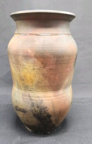 VINTAGE RAKU FEUER FEUERWERK KUPFERBAND INTARSIEN SANDUHR SPIRAL HERZSTÜCK VASE SCHILD - Bild 2 von 9