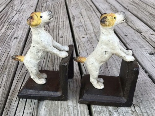 Cast Iron Fox Terrier Dog (Yellow Ear/Tail) Dog Retro Heavy Bookends - Picture 3 of 5
