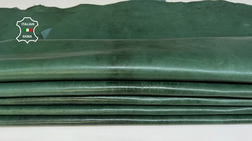 GREEN RUSTIC VEG TAN ANTIQUED Thick Lambskin leather 8 skins 48sqf 1.3mm #B3534 - Picture 6 of 7