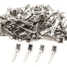 100pcs 4.5cm Single Prong Curl Clips - Silver Metal Alligator Hair Pins for H...