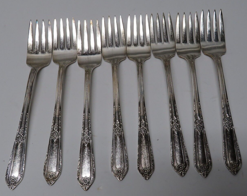Tenedores de ensalada/postre cubiertos de plata Rogers Cotillion 1937 de colección 8 piezas Wm 6-3/8 - Imagen 1 de 4