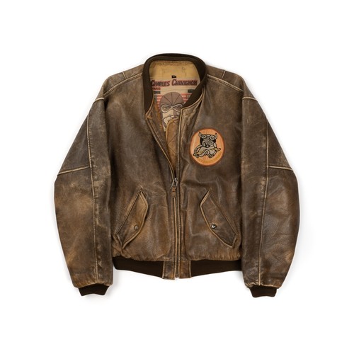 📌CHEVIGNON Vintage Aviator Leather Bomber Jacket*61St FIGHTER SQUADRON size XL
