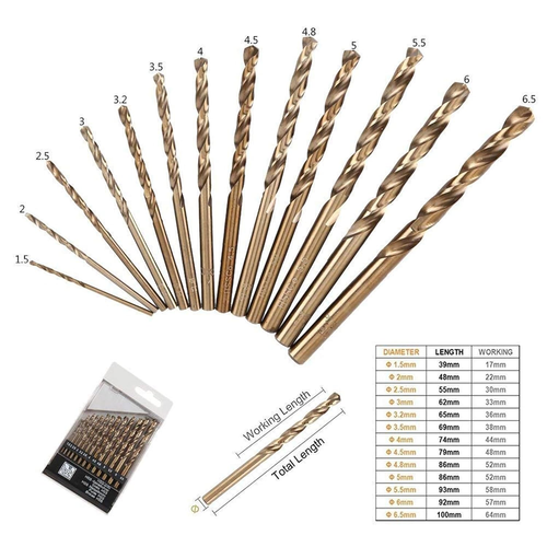 13Pcs of M35 Cobalt Drill Bit Set Steel Extremely Heat Resistant Metric Drill Bi - Afbeelding 3 van 12