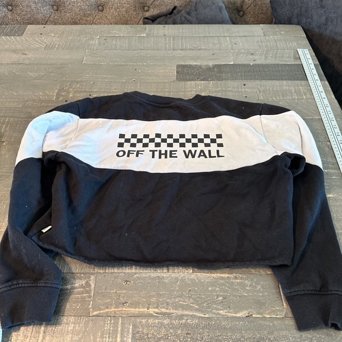 VANS Checkerboard Sweatshirt Adult Sz M Black White Midriff 2 Sided - Picture 4 of 10