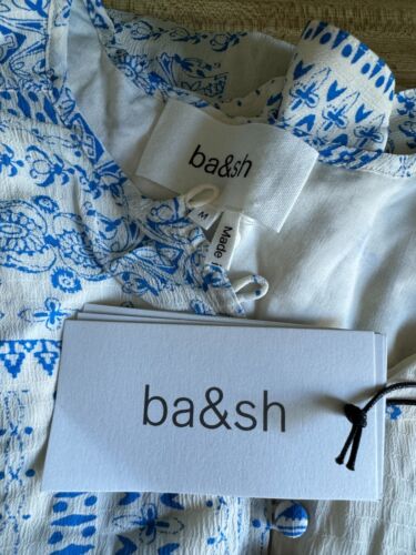NEW ba&sh ISKO SHIRT ECRU BLUE PRINTED BLOUSE LONG 3/4 SLEEVE SIZE M MEDIUM *D - Picture 3 of 5