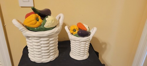 Fitz & Floyd CALYPSO Kitchen Canister Set OF 2 White Basket Vegetable Garden - Picture 8 of 8