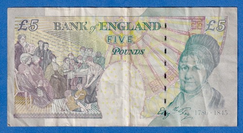 Great Britain UK England 5 Pound 2002 P-391c QE II Circulated Note KJ77 334798 - Picture 2 of 3