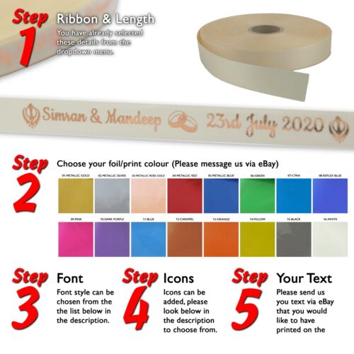 PERSONALISED RIBBON 10mm- SATIN - FOIL PRINTED - Birthdays Christening Weddings - Picture 18 of 26