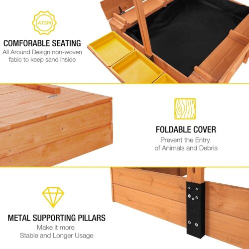 Aivituvin Kids Wooden Sandbox for Backyard with 2 Bench Seats & Toy Bin Storage - Picture 5 of 6