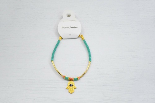 Turkish Greek Evil Eye Bracelet Handmade Turquoise Ceramic Bracelet Hamsa Hand - Foto 3 di 3