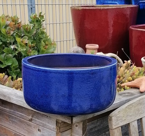 NEU! 2er Set Pflanzschalen ø 21 u. 30cm aus winterfesten Steinzeug blau glasiert - Bild 3 von 3