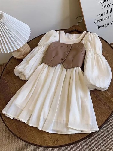 Chiffon Princess Dress PU Leather Vest 2Pcs Girls Dress 2-12 Years Kids Clothes - Picture 7 of 20