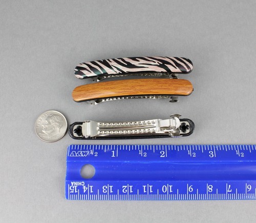 Juego de 3 pinzas para el pelo pequeñas finas finas flacas marrón negro accesorio 2,5" grano madera - Imagen 4 de 6