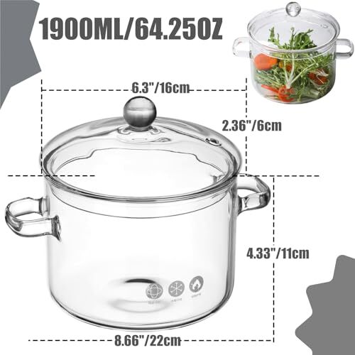 Glass Simmer Pot with Lid, Clear Glass Saucepan, Heat-Resistant Borosilicate - Picture 4 of 8