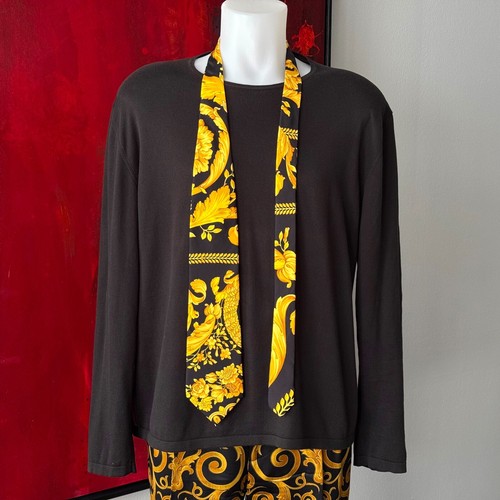 GIANNI VERSACE COUTURE silk tie Baroque print black and gold from F/W 1992/93 - Picture 3 of 12