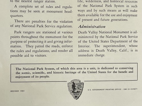 Vintage 1961 Death Valley National Monument CA NV Travel Booklet - Picture 4 of 4