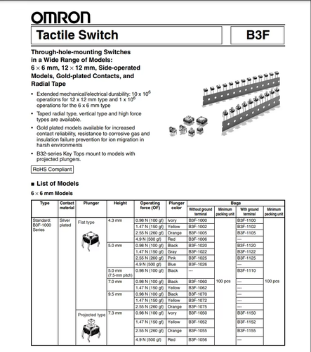 B3F-1002 Tactile Switches Omron - Picture 6 of 6