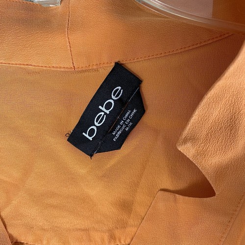 Bebe Shirt Dress Womens M Orange Silk with Slip Drawstring Waist Roll Tab Sleeve - Picture 2 of 8