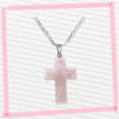 Rose Quartz Gemstone 1.6 inch Cross Necklace - Picture 12 of 26