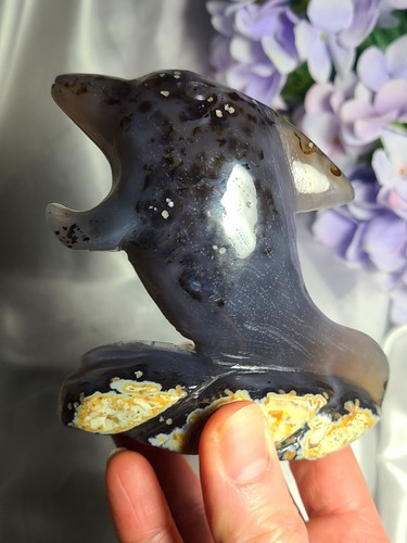 4" 435g Beautiful Druzy Geode Agate Dolphin Whale Crystal Stone Carving Statue - Picture 19 of 24