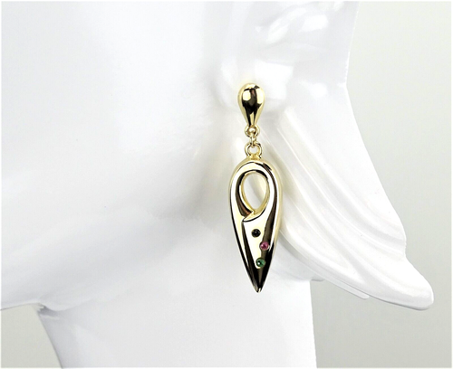 Ohrringe Ohrstecker 44mm lang 333 Gold Rubin Safir Smaragd Ohrhänger NEU - Bild 9 von 10