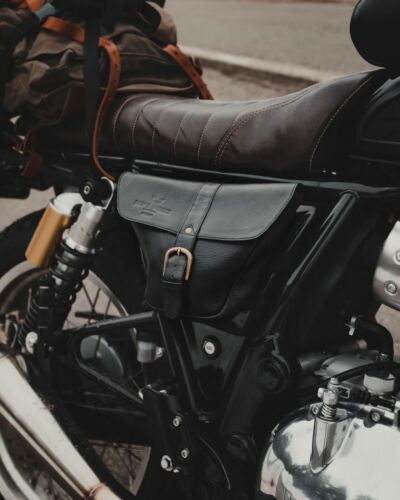 *UK STOCK* Black Leather Side Bag RH for Royal Enfield Interceptor Continental - Picture 4 of 8