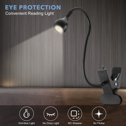 USB Clip On Desk Lamp Flexible Clamp Reading Light LED Bed Table Bedside Night - Picture 6 of 19