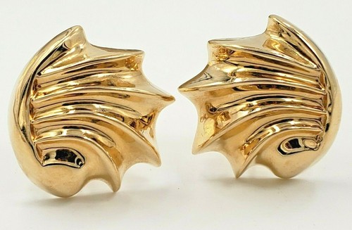 14 Kt Gelbgold Hohl Ohrringe mit Muster Omega Boden - Bild 1 von 10