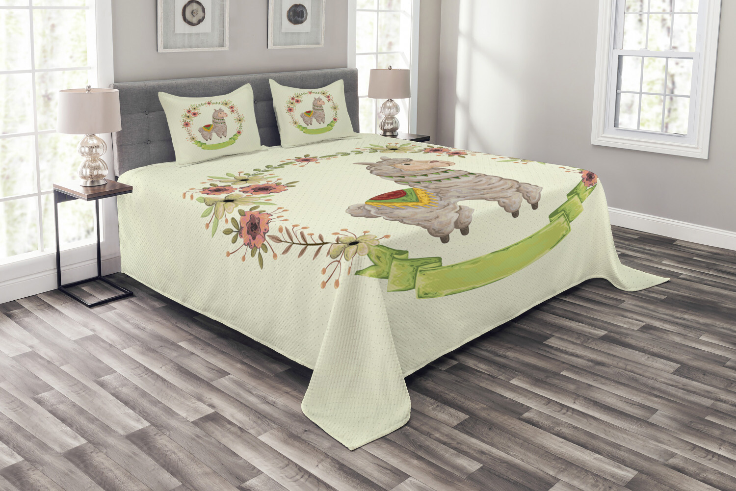 Llama Tagesdecke und Kissenbezüge Set, Farbeful WaterFarbe Flora Druck Llama Tagesdecke und Kissenbezüge Set, Farbeful WaterFarbe Flora Druck