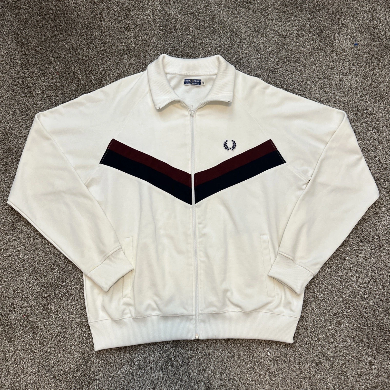 Fred Perry Retro Vintage Preppy Full Zip Jacket Striped England Men's Size XL