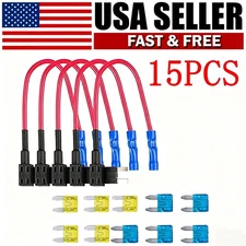 15PCS Mini ATM APM Blade Add-a-circuit Car 15 20 Amp 12V Fuse TAP Adapter Kit